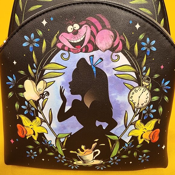 Loungefly Disney Alice In Wonderland Cameo Mini Backpack Glow In Dark Black NEW - Picture 2 of 12